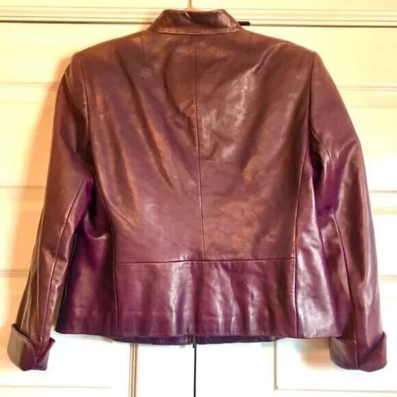 New AKRIS Aubergine Lambskin Leather Bomber Jacket 12 Made in Italy MSRP $3990 - Picture 4 of 9